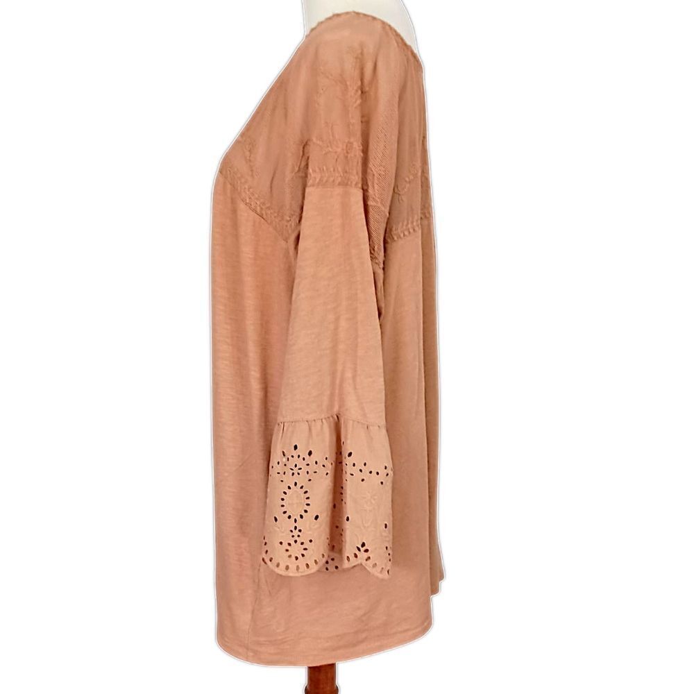 Sonoma Mesh Embroidered Top 3X Eyelet Camel Color Jersey Knit Boho Chic Western. - Picture 6 of 16